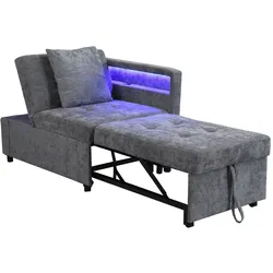 MODFU 3-in-1 Multifunktionsschlafsofa 177x68x65, Hellgrau, verstellbare Rückenlehne, Leinenstoff, USB-Ladeanschlüsse, ideal für kleine Räume