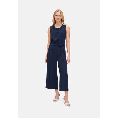 Overall BETTY & CO "Damen ohne Arm", Damen, Gr. 34, Normalgrößen, blau (dunkelblau), Obermaterial: 100% Polyester. Futter: 100% Polyester, tailliert, Rundhals, Overalls Overall, Falten
