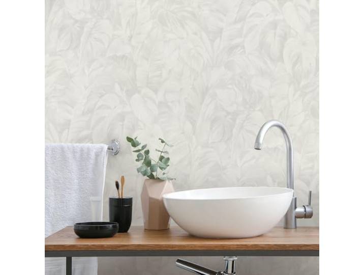 Vliestapete Dschungel Blätter Tropisch Aquarell Weiß Grau 10416-31