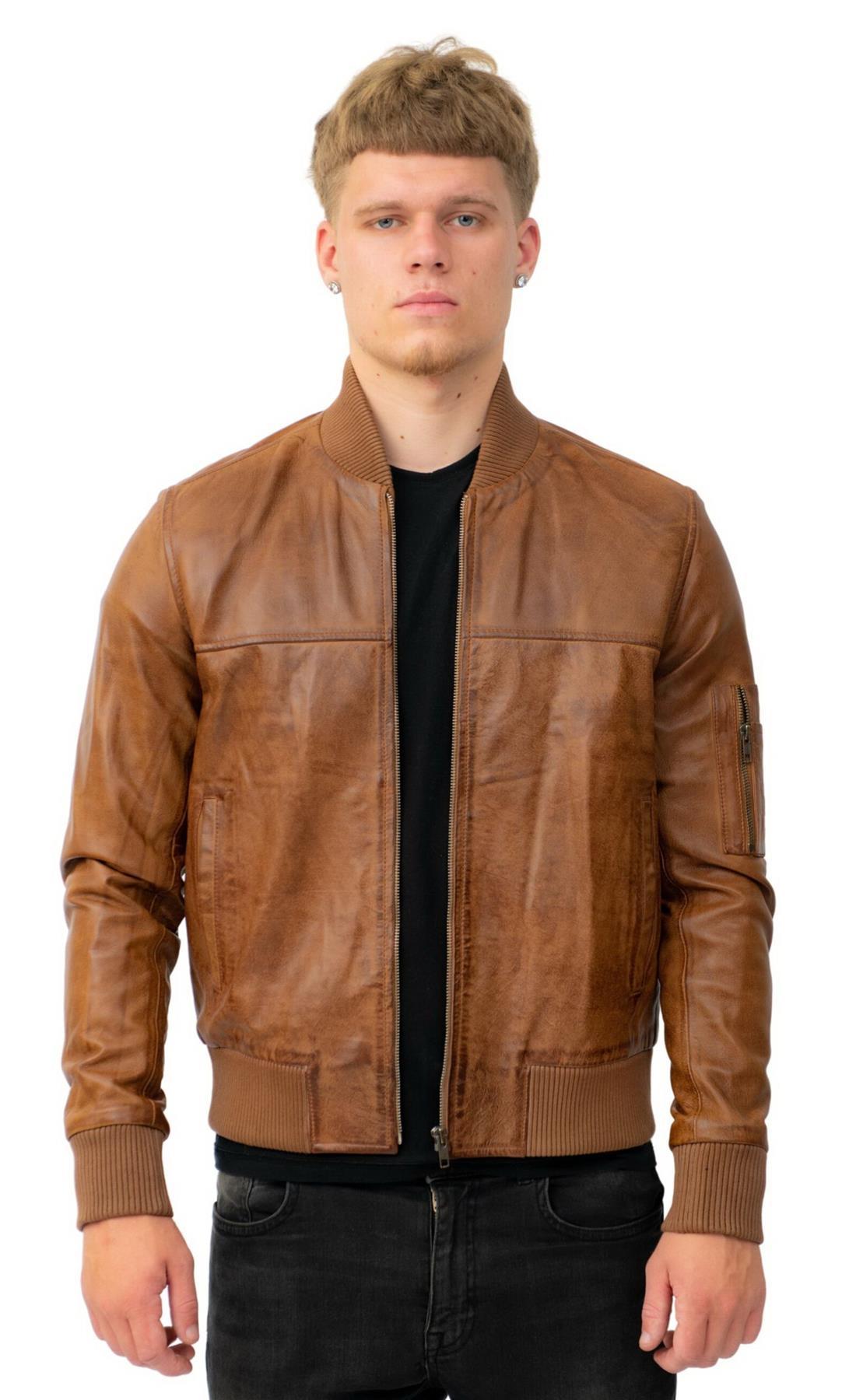 Herren Retro MA-1 Leder Bomberjacke-Arlington