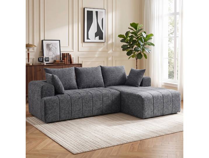 HOMCOM Canapé d’Angle 3 Places Lit Ottoman Chenille Gris