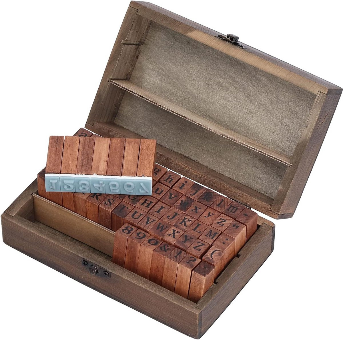 Houten Stempelset Alfabet & Cijfers - Vintage Letterstempels voor Knutselen en Scrapbooking