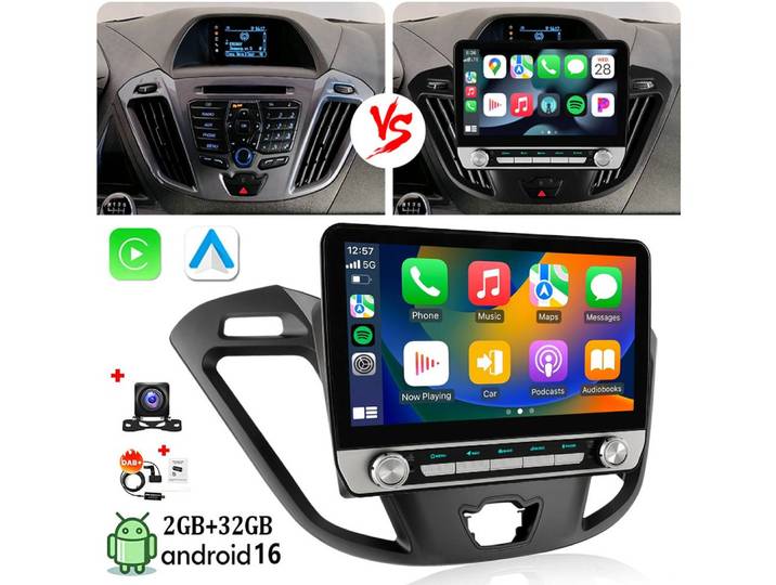 ESSGOO Android16 DAB+ Autoradio Für Ford Transit Custom 2012-2021 Carplay GPS Autoradio (RDS, 4+64GB(optional), Digitalradio (DAB), FM, GPS, SWC)