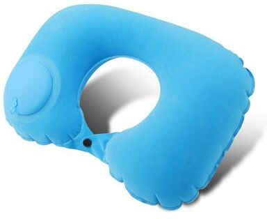 Healfit Counter Portable Inflatable Flocking Neck Pillow, Self Fill & Foldable, Ideal For Outdoor Travel Business Trips Camping sky Blue