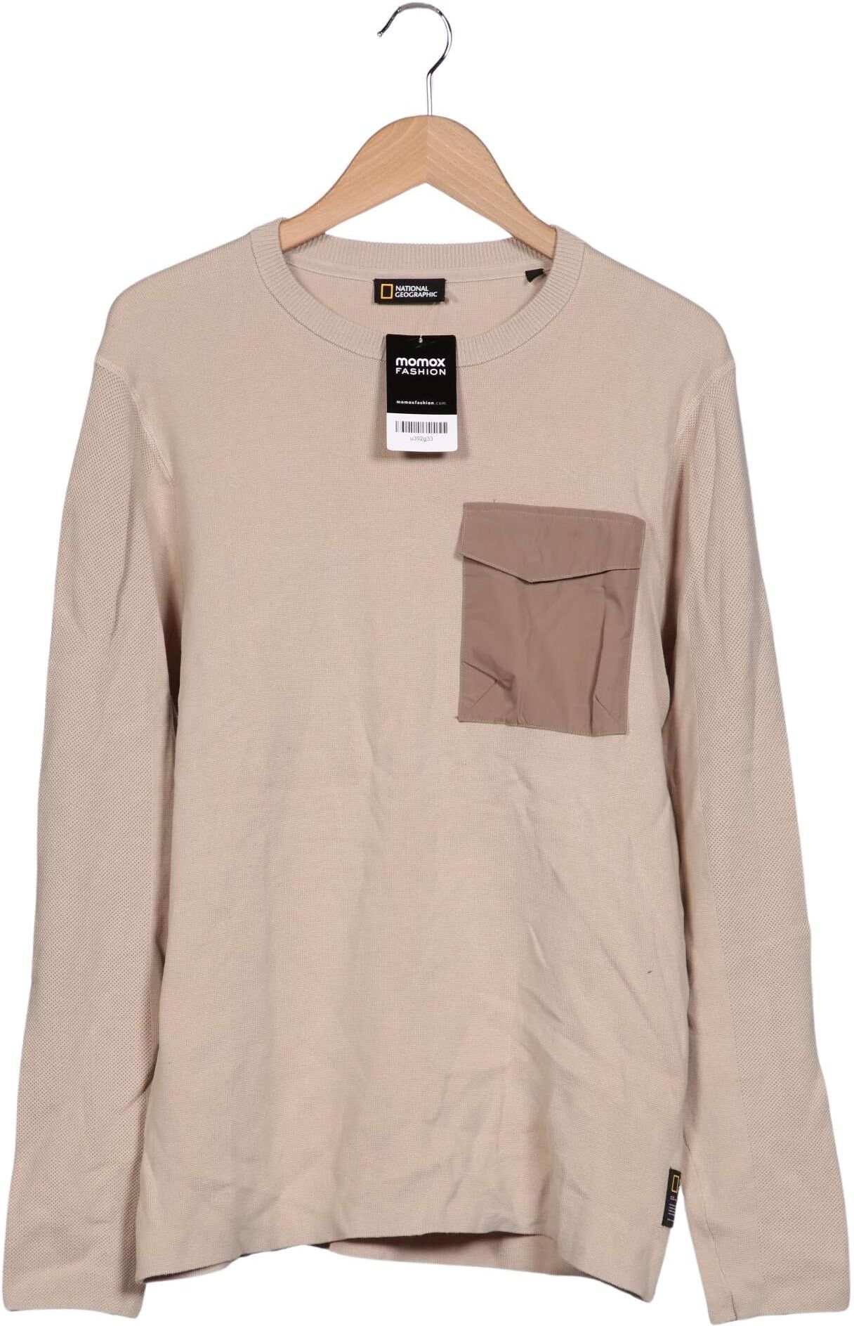 National Geographic Herren Pullover, Beige, Gr. L, Baumwolle / Synthetik - Second Hand