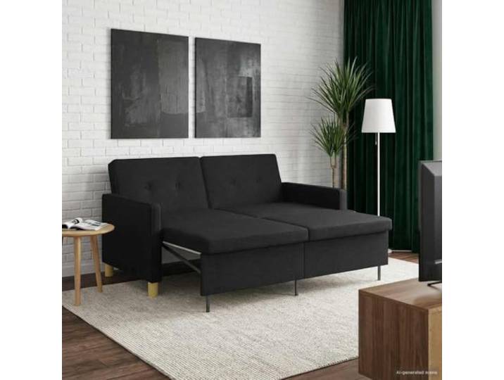 KTHLBRH Ausziehbares Schlafsofa schwarz Stoff Verstellbare Rückenlehne, klappbare Beine, platzsparend, 2-Sitzer, Polyester