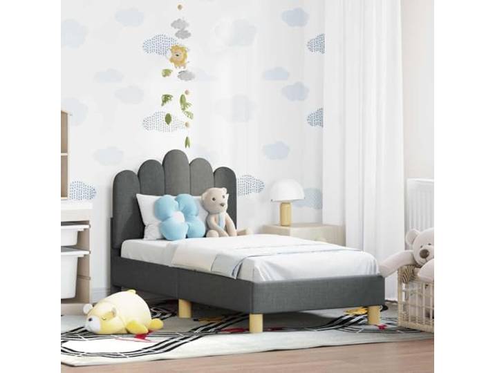 WDGJJFECNMUEHI Holzwerkstoff Gestell modernes Design 70x140 cm Grau Kinderbettgestell mit Kopfteil Dunkelgrau 70x140 cm Stoff mit Staufächern, stabiles Lattenrost, modernes Design für