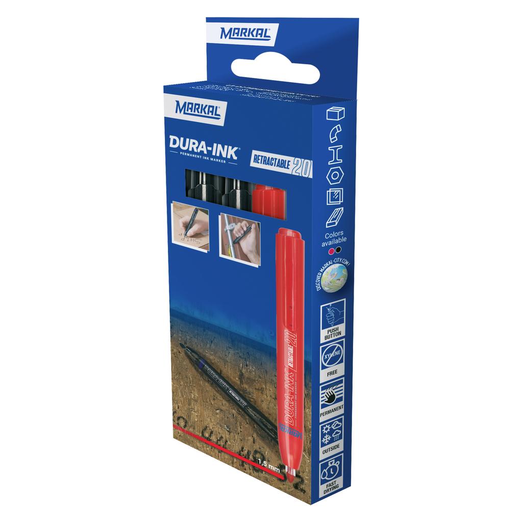Markal DURA-INK RETRACTABLE 22252 Permanentmarker Rot, Schwarz wasserfest: Ja (1x) (22252)