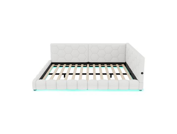 SOFTWEARY Schlafsofa mit Bettfunktion, 140x200 cm, Polsterbett mit LED-Beleuchtung, Doppelbett, Vlies