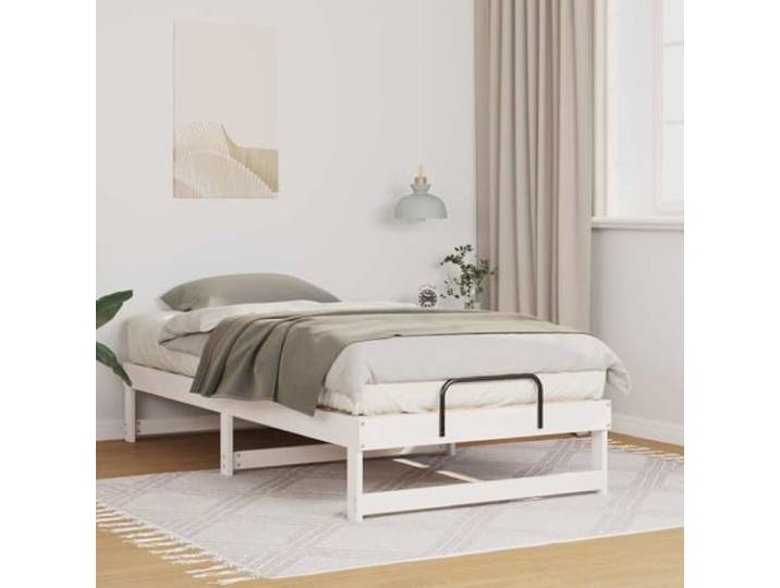 RJPLMFV Bettgestell, massives Kiefernholz, Weiß, 90 x 190 cm Lattenrost inklusive, stabile Basis, modernes Design, langlebig