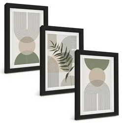 BILDER SET 3er Set - 20x30 cm Schwarzer Rahmen - Abstrakte Formen mit Grün