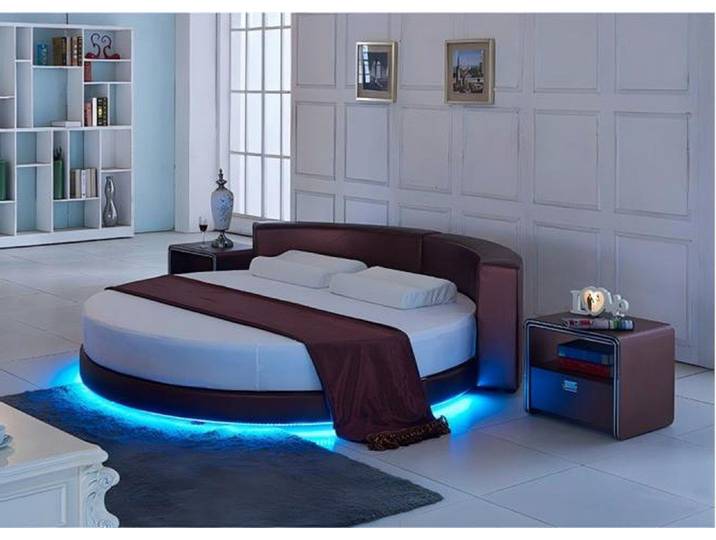 Xlmoebel Rundbett Bordeaux Bett mit LED-Beleuchtung und Polsterstoff von XLMOEBEL (Rundbett, Rundbett 225 x 225 cm), Made in Europa