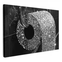 LEINWANDBILD WC - Toilettenpapier - Schwarz und weiß - Glitter Wohnzimmer Groß 120x80 cm
