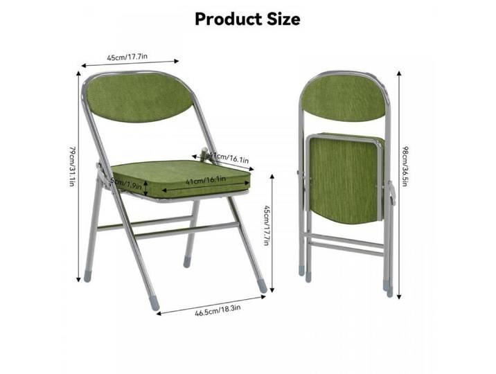 Lot de 2 chaises à dossier pliant - Chaise de salle à manger en velours côtelé - 46x41x80.3cm - Vert olive - QUIIENCLEE