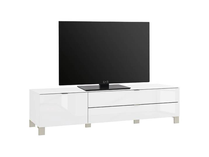 Meuble TV 165 cm Matériau : Bois manufacturé Surface en bois : Plaxé Blanc/Blanc 165 x 41 x 53cm