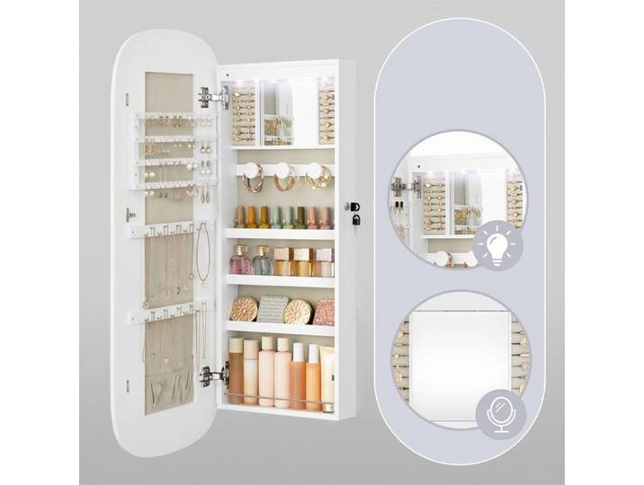 Armoire à bijoux - LED - Serrure - Blanc - Design moderne
