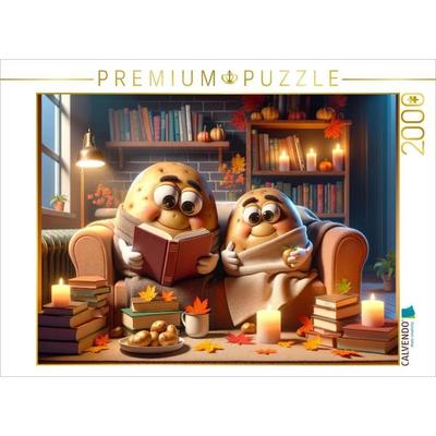 CALVENDO Puzzle Herbstliches Lesevergnügen: Kartoffeln im Bücherparadies | 2000 Teile Lege-Größe 90x67cm Foto-Puzzle für glückliche Stunden