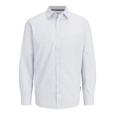 Langarmhemd JACK & JONES "JJMATHEO DETAIL PRINT SHIRT L/S", Herren, Gr. L, N-Gr, weiß, Web, Obermaterial: 60% Baumwolle, 40% Polyester, bedruckt, slim fit normal, 1-Knopf-Manschette, Hemden, Baumwollmischung, slim fit