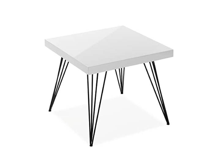 Versa Denver Beistelltisch für das Wohnzimmer, Schlafzimmer oder die Küche. Moderner, niedriger Tisch, Maßnahmen (H x L x B) 43 x 50 x 50 cm, Holz und Metall, Farbe: Weiß