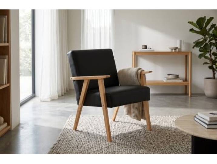 Family Meble Sessel Soler Boston – Retro-Sessel im Vintage-Stil mit Kunstleder-Bezug – Schwarz · 14