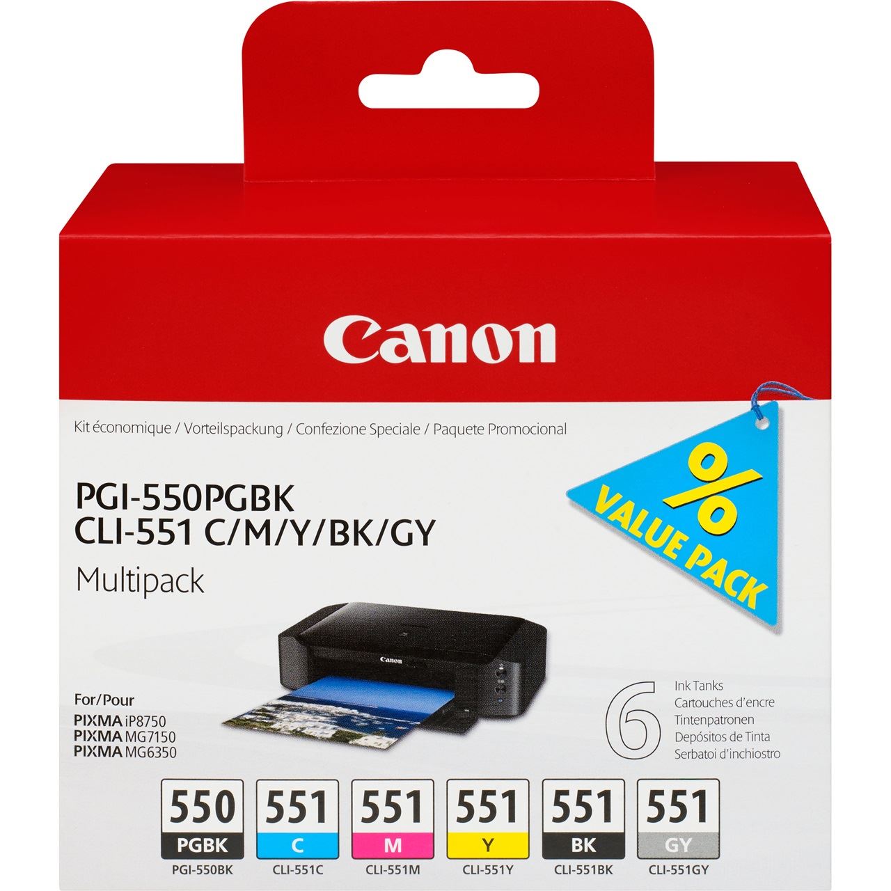 Canon Tinte PGI-550PGBK Multipack 6496B005 schwarz, photoschwarz, cyan, magenta, gelb, grau