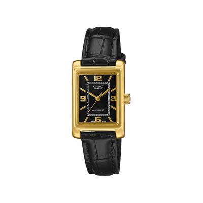 Quarzuhr, gold (schwarz, schwarz), CASIO TIMELESS COLLECTION, Armbanduhren, Damen, goldfarben, Quarzuhr, Armbanduhr, Damenuhr, Lederarmband, analog