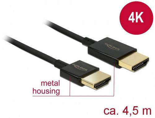Delock HDMI Anschlusskabel HDMI-A Stecker, HDMI-A Stecker 4.50 m Schwarz 84775 4K UHD, vergoldete Steckkontakte HDMI-Kabel