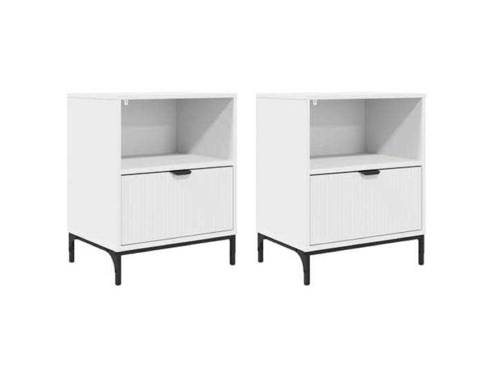 LMTYOENFG Nachttisch 2er Set Weiß 49x36x61 cm Nachtkommode Zweierpack Beistellmöbel fürs Schlafzimmer mit offenen Ablagen, Schubfächern und soliden Metallbeinen für Ordnung.