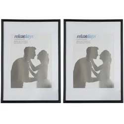 Relaxdays 4 x Bilderrahmen A4 schwarz Schwarz