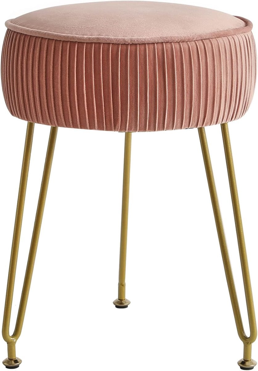 Fluwelen Voetensteun Kruk - Ottoman Poef - Roze - 30 x 46 cm