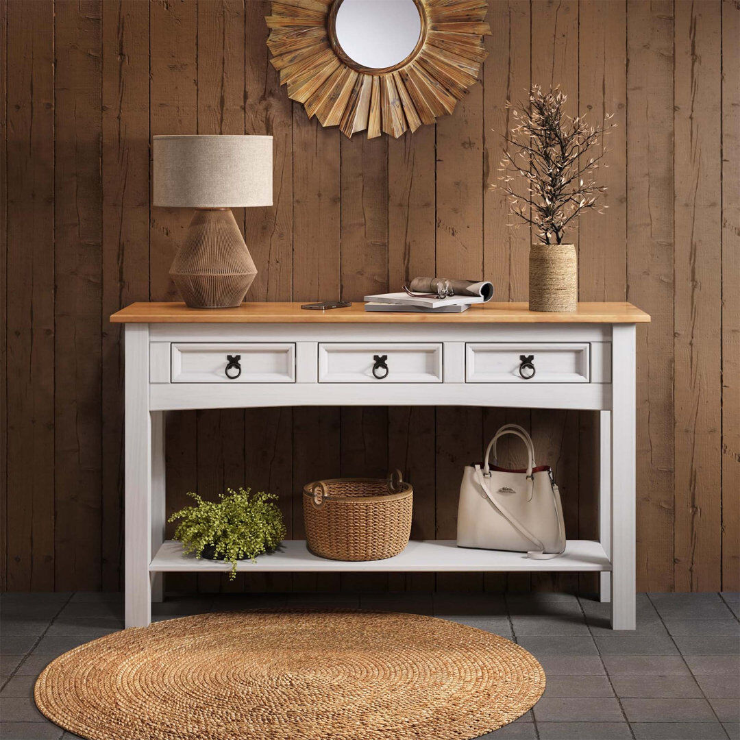 Borough Wharf Annam Solid Wood Top Console Table White 73cm H x 122cm W x 32cm D