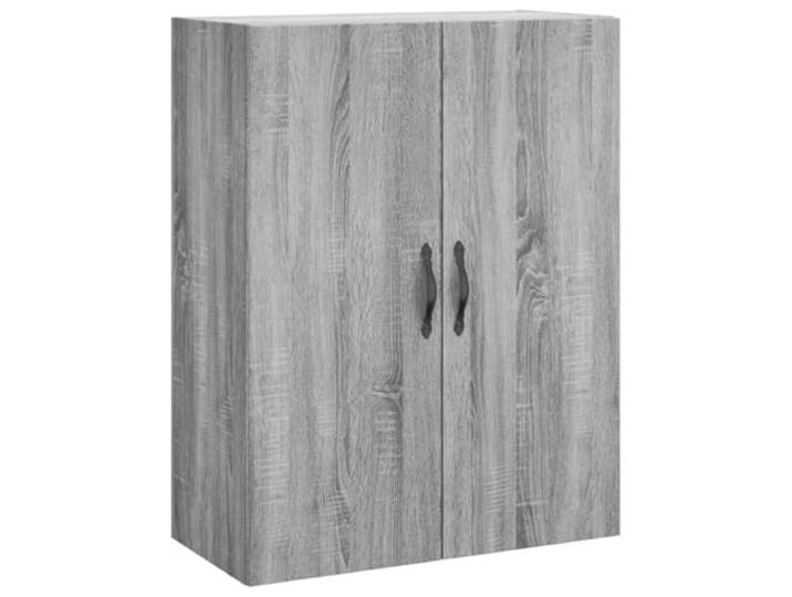 Wandschrank Grau Sonoma 69,5x34x90 cm Holzwerkstoff 3 Fächer mit Türen, Türgriffe aus Eisen, Wandmontage, auch als Sideboard-Aufsatz nutzbar