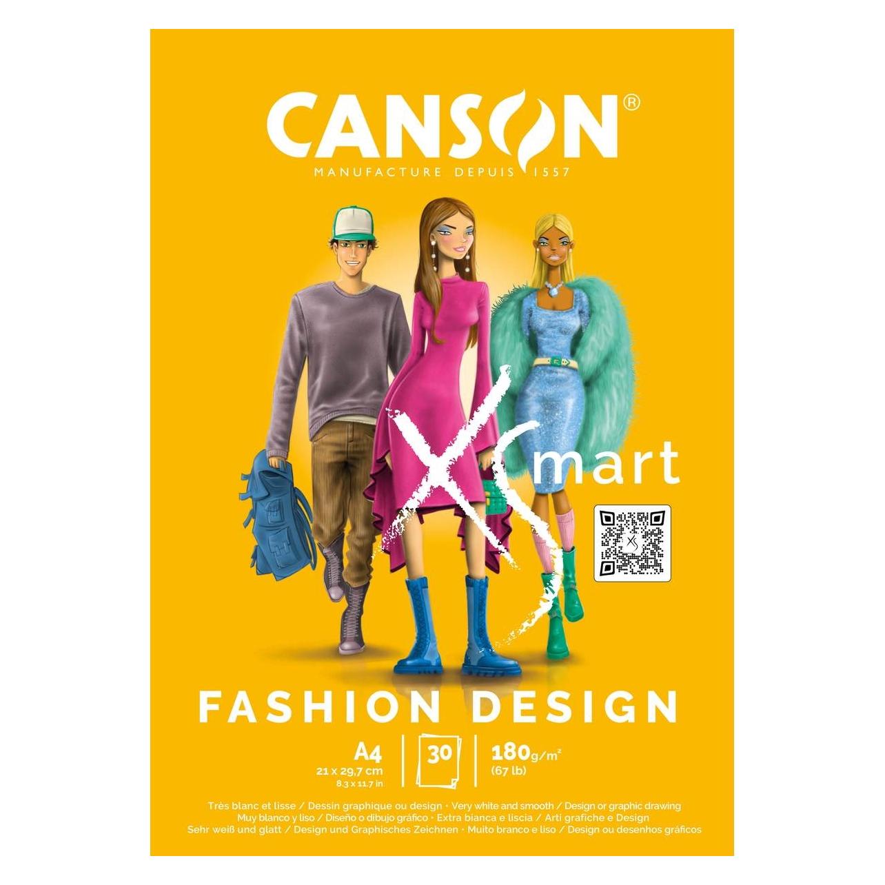 Canson Studienblock XS'MART FASHION DESIGN, DIN A4 sehr weisses und glattes Papier, 30 Blatt, 180 g/qm (A4, Blanko) (C32250P000)