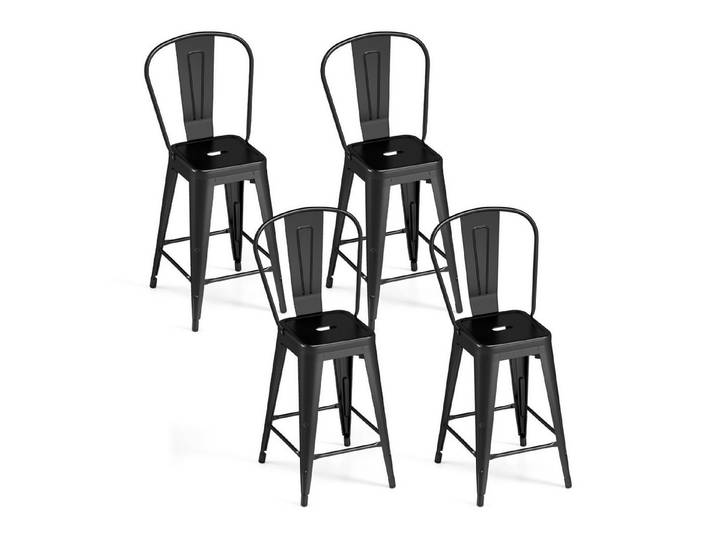 COSTWAY Barhocker 4er Set, mit abnehmbarer Rückenlehne & Fußstütze, Metall