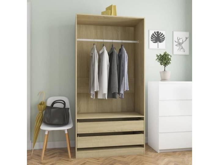 Armoire de Chambre Style Contemporain - Garde-robe Penderie Meuble Rangement Chêne Sonoma