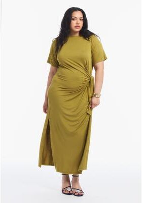 Plus Size Women's Boatneck Gathered Maxi Dress by June & Vie in Green Moss (Size 26/28)