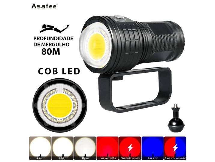 Asafee 80M lampe de poche de plongée profonde IPX8 étanche 80 ° C degrés photographie COB 6000LM plage de torche 300-500M Double interrupteur