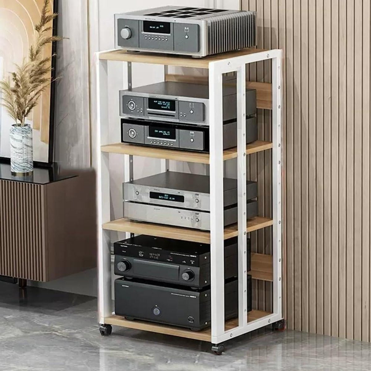 Stereo Rack AV Media Stand met 4 Verstelbare Planken - Wit