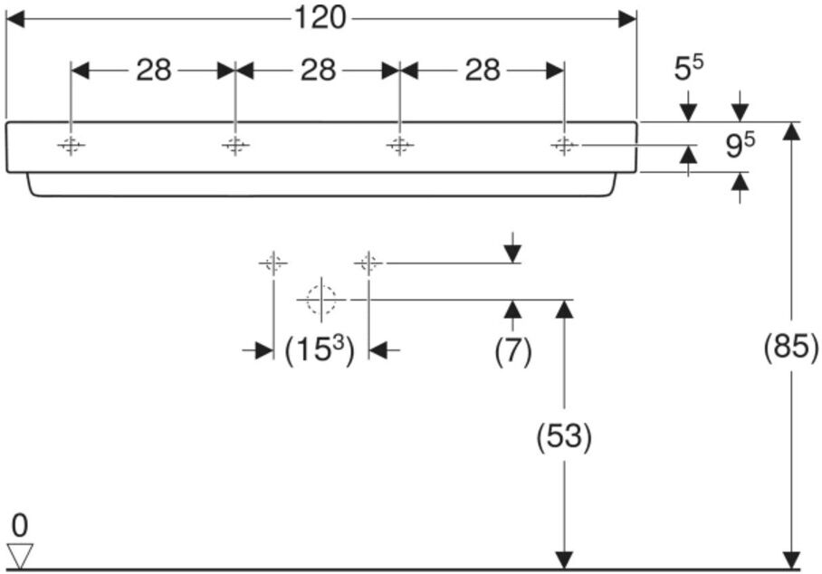Geberit Waschtisch One 120cm, o. Hahnl. + ÜL, we. K-Tect/Bl we. (505047001)