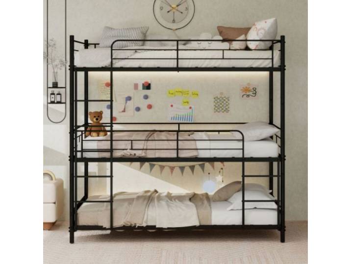 Lit triple superposé 3 couchages cadre renforcé échelle intégrée pour enfants adolescents