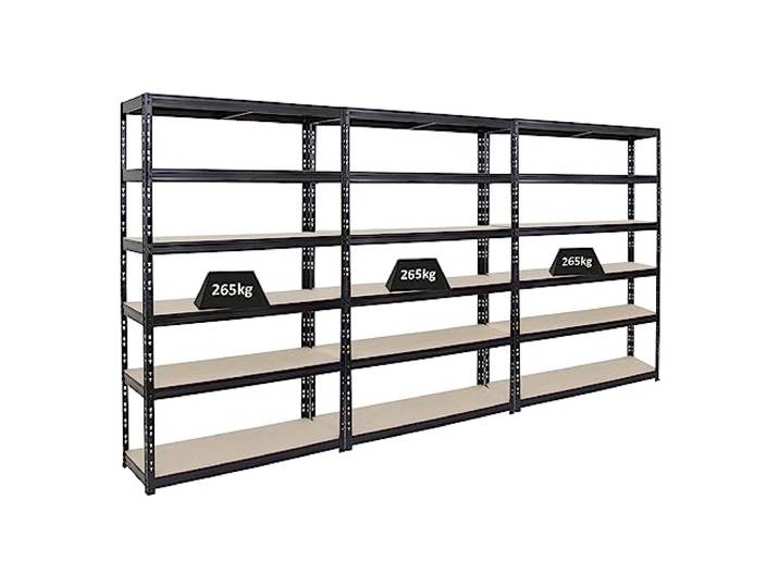 PROREGAL Mega Deal 3X Schwerlastregal Giant Tiger HxBxT 200x120x40cm Fachlast 265kg 6-Ebenen Schwarz Garagenregal Kellerregal, Werkstattregal