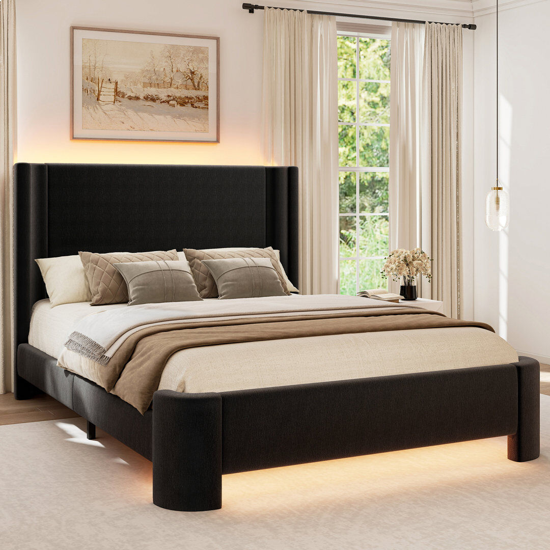 Brayden Studio Upholstered Bed Frame Yarn-Dyed Linen/Black King(5')