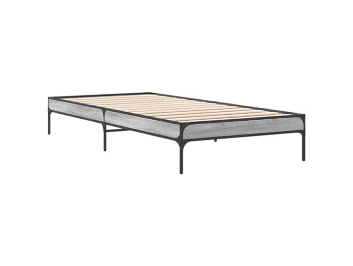 KTHLBRH Bettgestell Grau Sonoma 90 x 190 cm Mehrschichtiges Holz, Beine aus Metall, Lattenrost im Lieferumfang enthalten, ohne Matratze