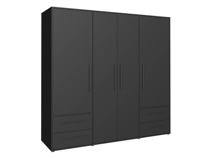 Kleiderschrank Drehtürenschrank Mokko , mit Schubkästen , schwarz , 206 x 200 x 59 cm