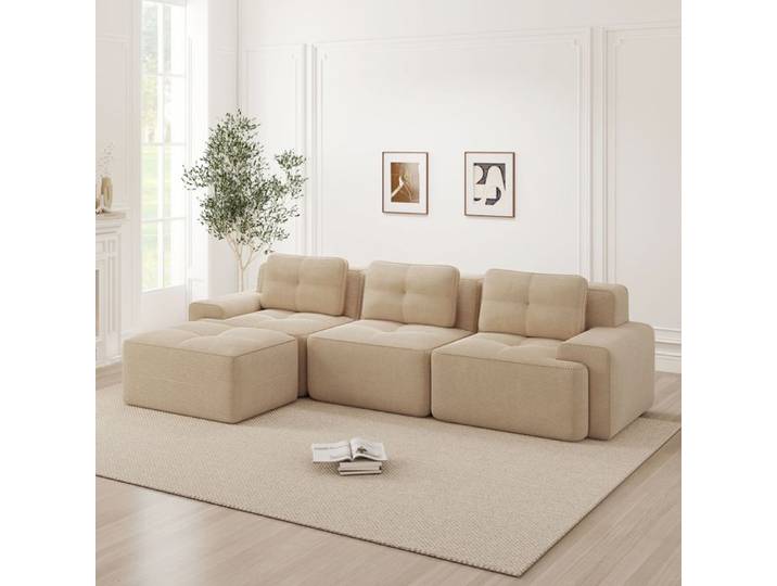 Canapé-lit module cloud Boneless en forme de L Canapé cloud modulaire Canapé modulaire avec ottoman Canapé sans montage Beige