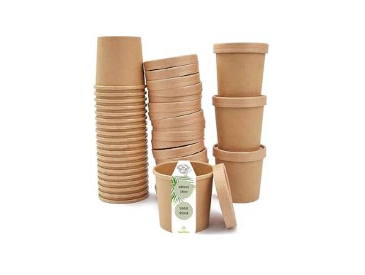 DeinPack 1000 Suppenbecher to go mit Deckel 480ml 16oz braun Pappbecher 1000 Stück, suppenbecher to go mit deckel, pappbecher mit deckel, suppenbecher, suppenbecher pappe