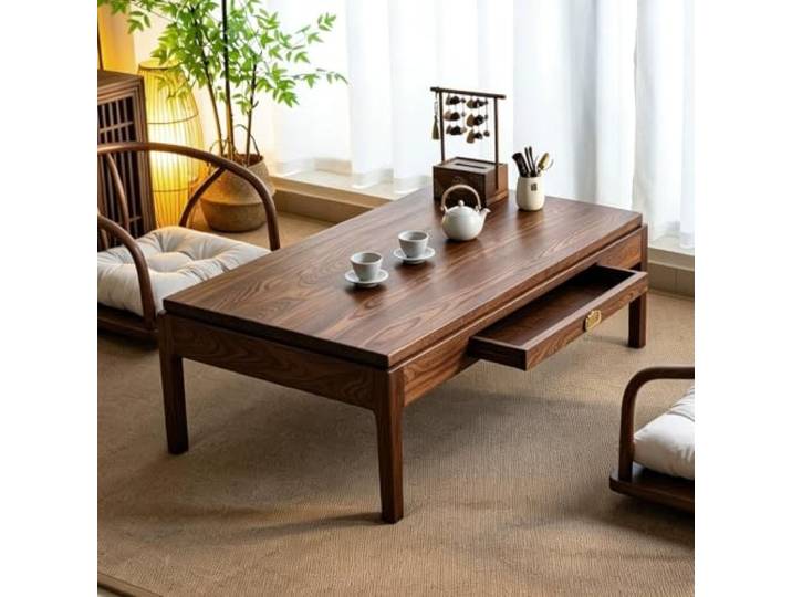 Bodentisch Massivholz Couchtisch, Altartisch Meditation, Tatami Teetisch Couchtisch, Kleiner Teetisch, mit Schubladen und versteckten Fächern, Vielseitiger(100cm/39.3in)