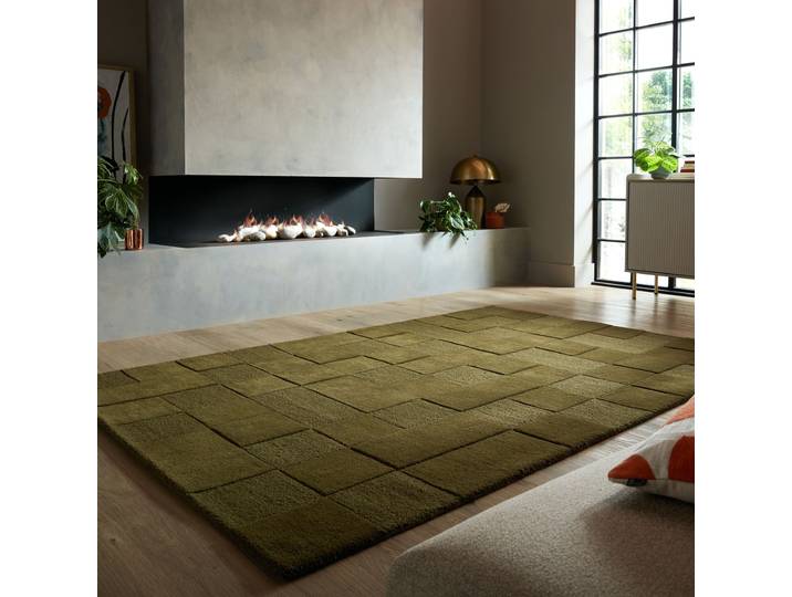 Kurzflorteppich Checkerboard Grün/Grün 120 x 170cm Wolle