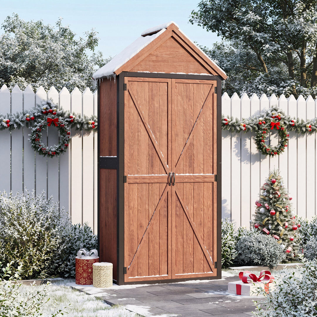 Blue Elephant Wood Shed with Shelves, Weather-Resistant Garden Storage Brown 79.5cm W X 41.9cm D X 166cm H
