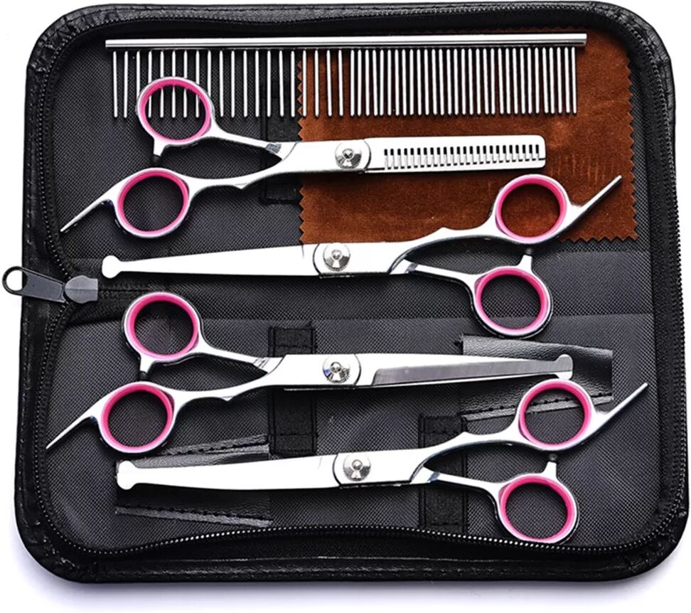 INF Ensemble de ciseaux de coiffure (7 pièces) Rose